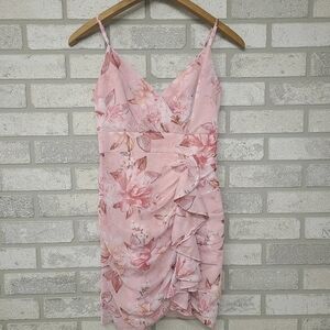 Ever New Pink Floral Ruched Dress Size 0 Petite